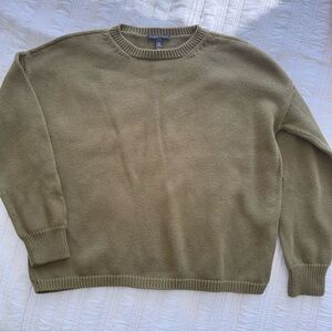 Eileen Fisher 100% Organic Cotton Crew Neck Sweater in Olive Green Size Small